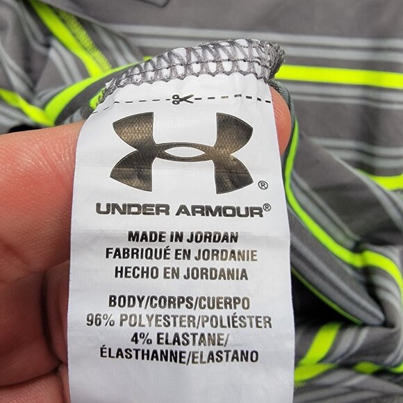 Under Armour Polo Shirt Mens Medium Gray Green Striped Golf Performance Casual - Picture 7 of 9